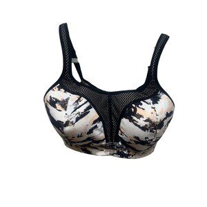 Panache Sports Bra Abstract Print Black Mesh Adjustable Straps Breathable Suppor